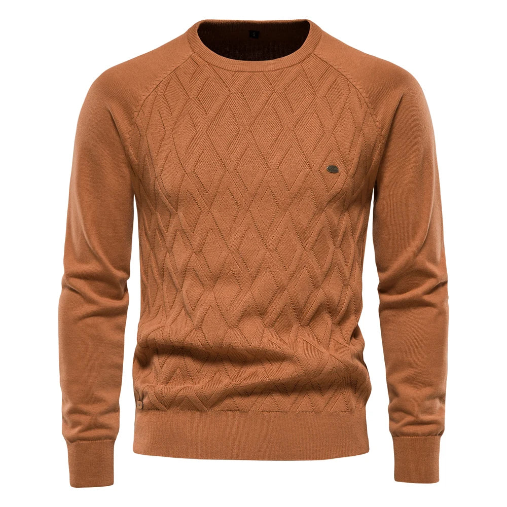 Argyle Basic Men Sweaters Solid Color O-Neck Long Sleeve Knitted Male Pullover Winter Fashion New Warm Sweaters for Men