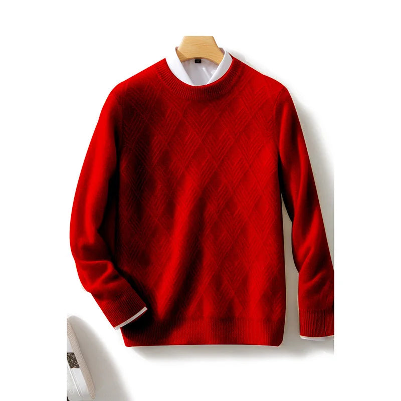 Autumn and Winter round Neck 100% Wool Sweater Men'S Sweater with Knitted Warm Base Sweater, High-End Top