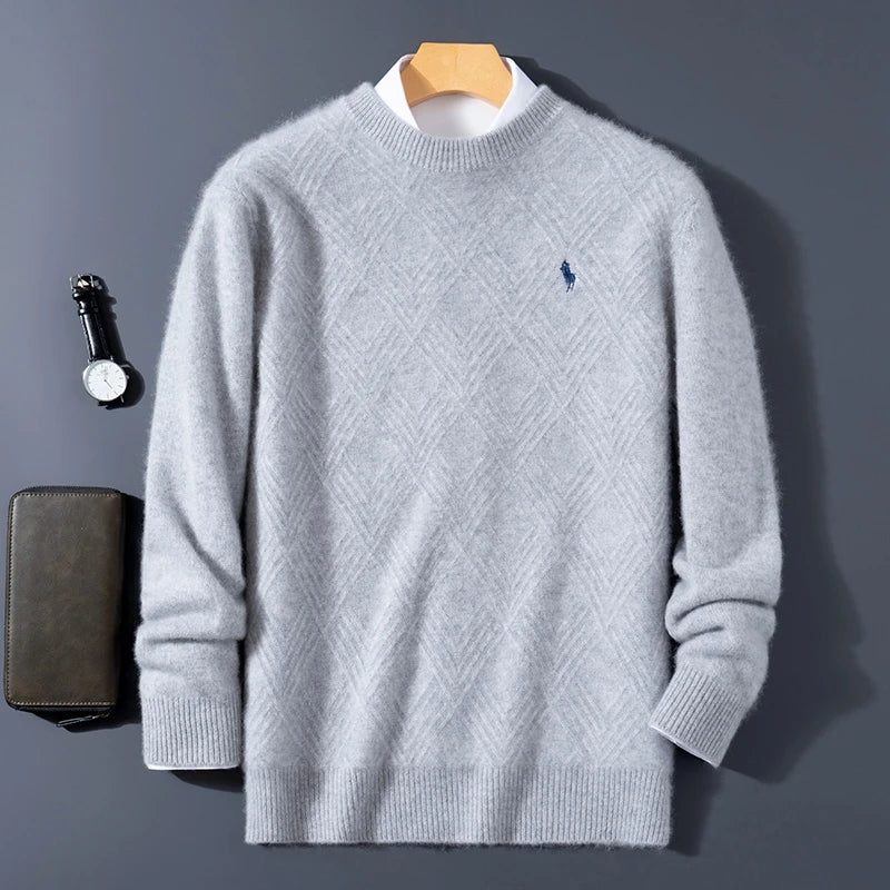 Autumn and Winter round Neck 100% Wool Sweater Men'S Sweater with Knitted Warm Base Sweater, High-End Top