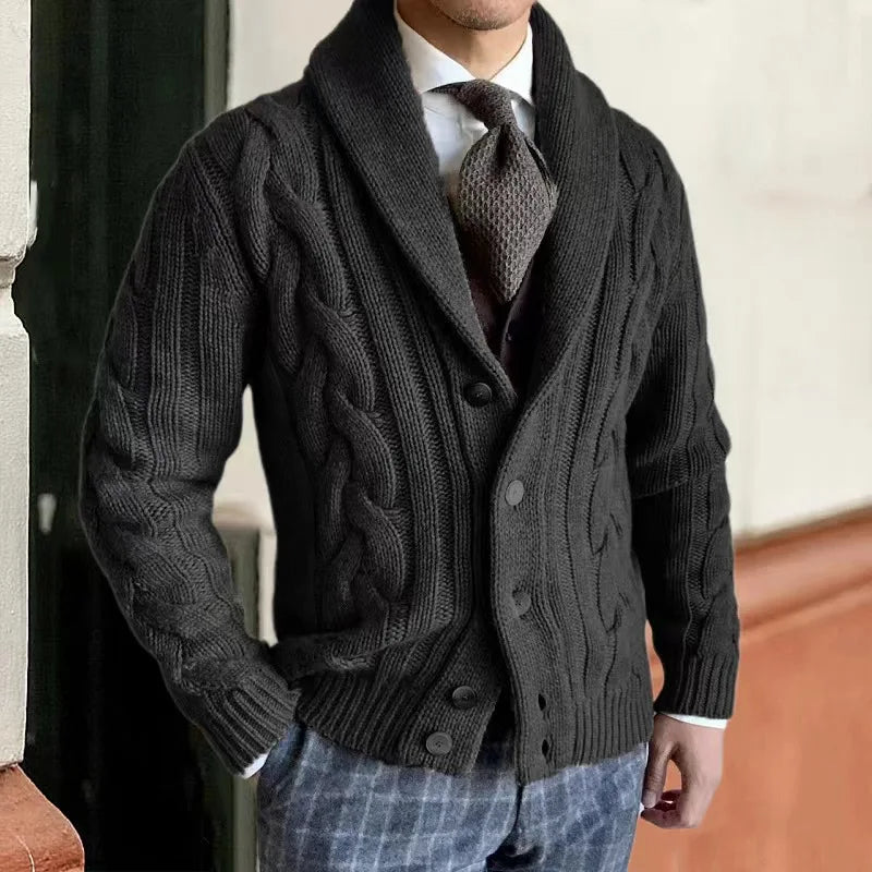 Autumn Winter New Button Sweater Men Cardigans Coat Fashion Jacquard Thick Solid Sweaters Casual Knitted Jacket Men'S Clothing