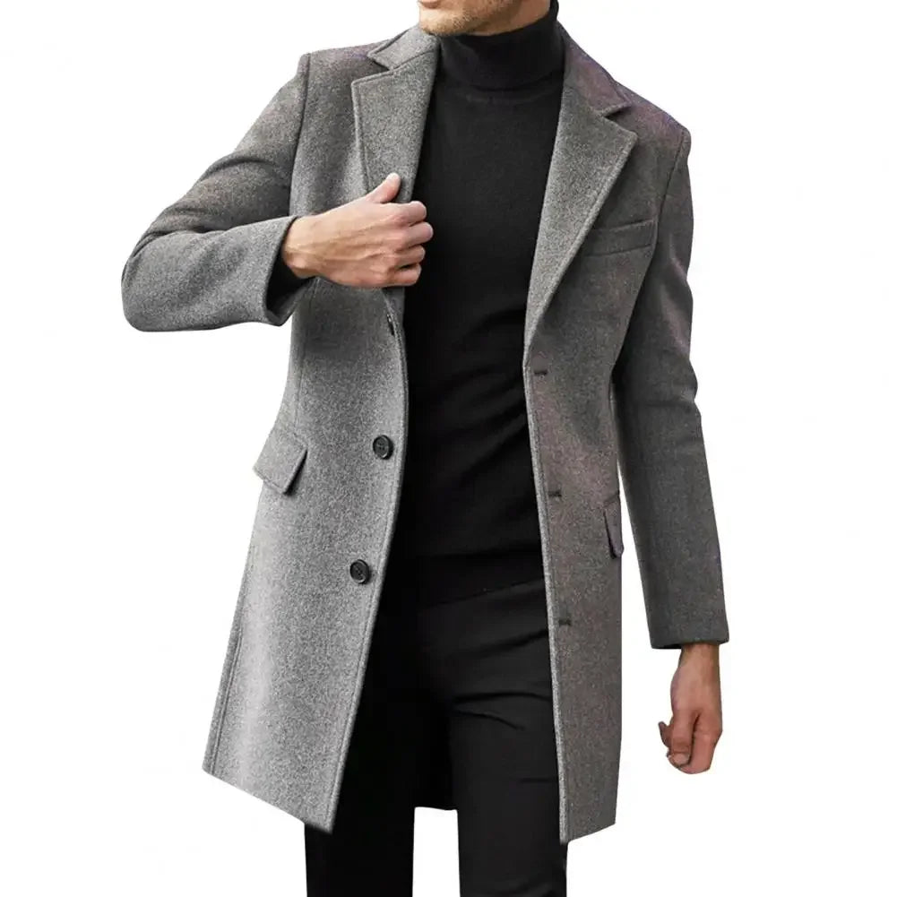 British Style Long-Sleeved Woolen Coat Autumn and Winter Men'S Trendy Coat Casual Business Jackets Man Warm Coat Outerwear Men'S