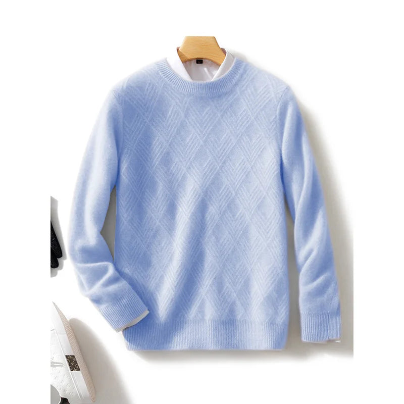 Autumn and Winter round Neck 100% Wool Sweater Men'S Sweater with Knitted Warm Base Sweater, High-End Top