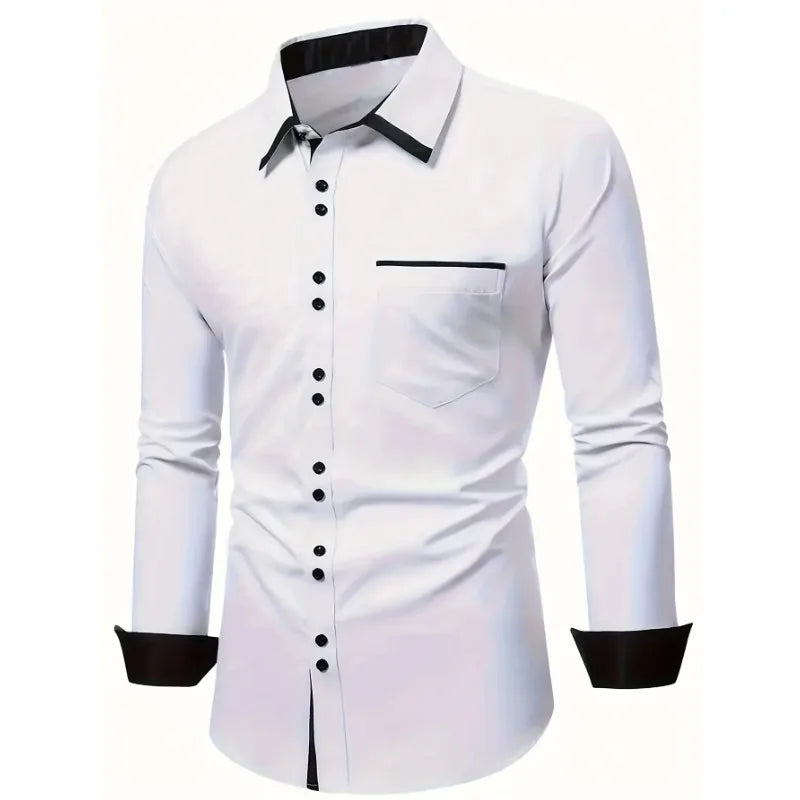 Men White Shirt Brand New Men'S Fashion Patchwork Long Sleeve Elastic Shirt Four Season Male Casual Shirts