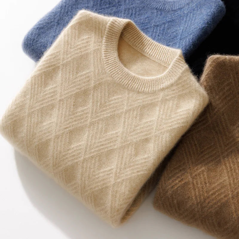 Autumn and Winter round Neck 100% Wool Sweater Men'S Sweater with Knitted Warm Base Sweater, High-End Top