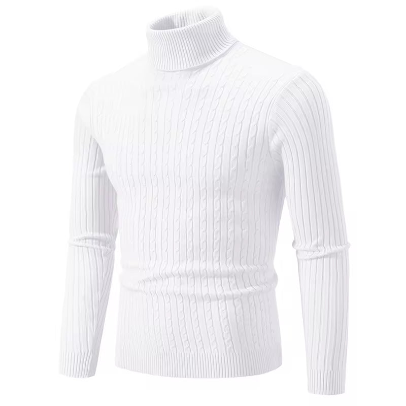 Men's High Neck Woolen Pullover Sweater - Solid Color Turtleneck for Winter Outdoor Wear