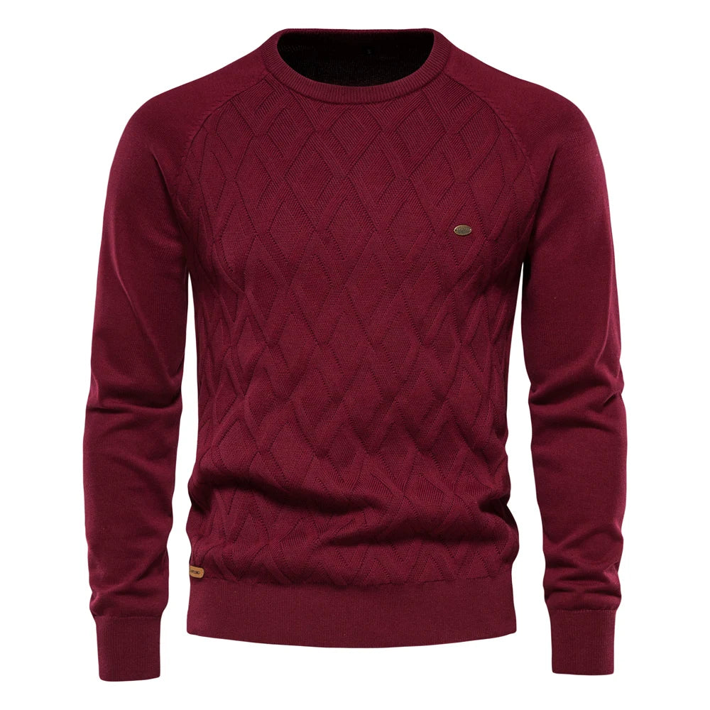 Argyle Basic Men Sweaters Solid Color O-Neck Long Sleeve Knitted Male Pullover Winter Fashion New Warm Sweaters for Men
