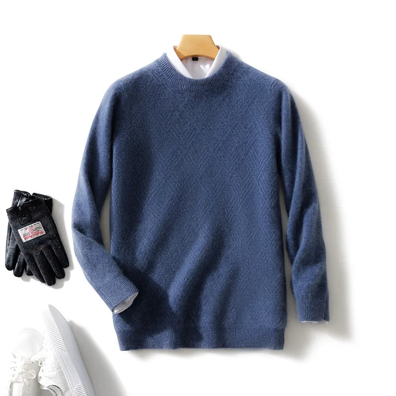 Autumn and Winter round Neck 100% Wool Sweater Men'S Sweater with Knitted Warm Base Sweater, High-End Top