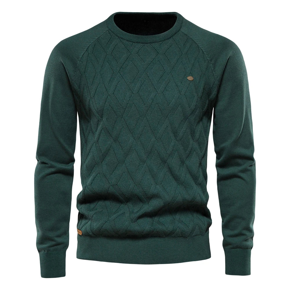 Argyle Basic Men Sweaters Solid Color O-Neck Long Sleeve Knitted Male Pullover Winter Fashion New Warm Sweaters for Men