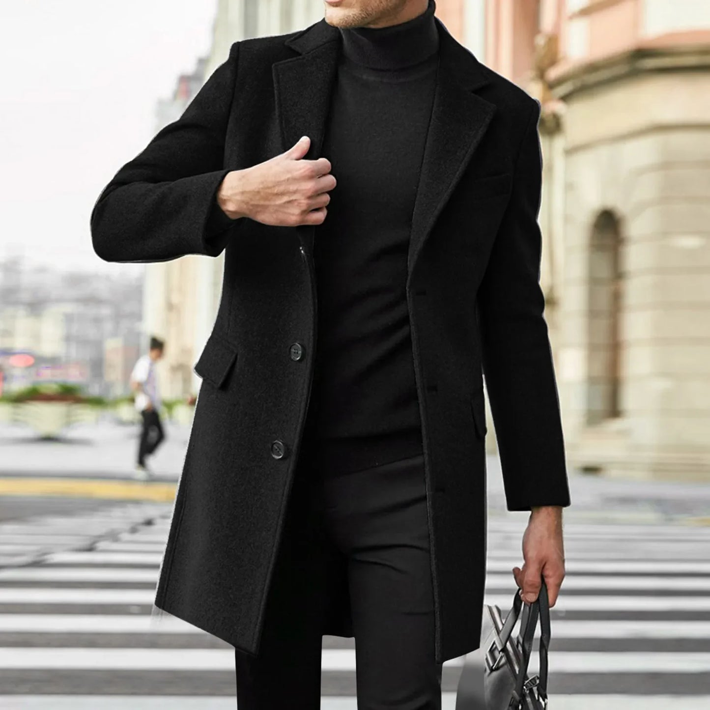 British Style Long-Sleeved Woolen Coat Autumn and Winter Men'S Trendy Coat Casual Business Jackets Man Warm Coat Outerwear Men'S