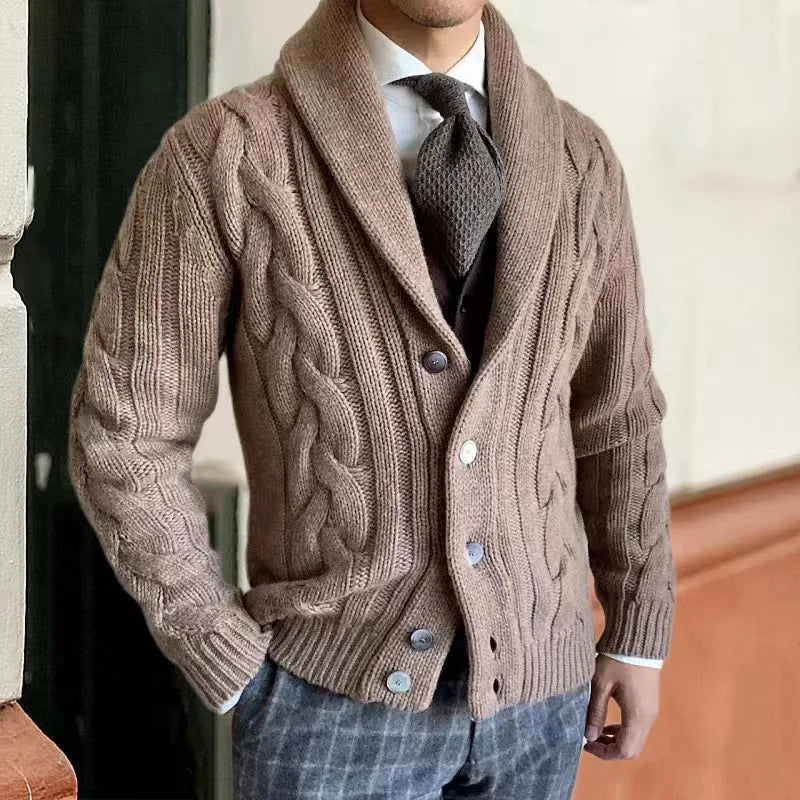 Autumn Winter New Button Sweater Men Cardigans Coat Fashion Jacquard Thick Solid Sweaters Casual Knitted Jacket Men'S Clothing