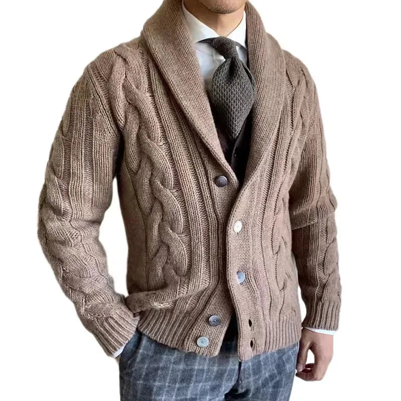 Autumn Winter New Button Sweater Men Cardigans Coat Fashion Jacquard Thick Solid Sweaters Casual Knitted Jacket Men'S Clothing