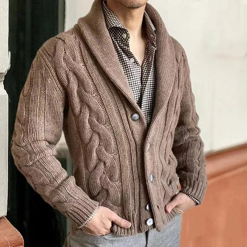 Autumn Winter New Button Sweater Men Cardigans Coat Fashion Jacquard Thick Solid Sweaters Casual Knitted Jacket Men'S Clothing