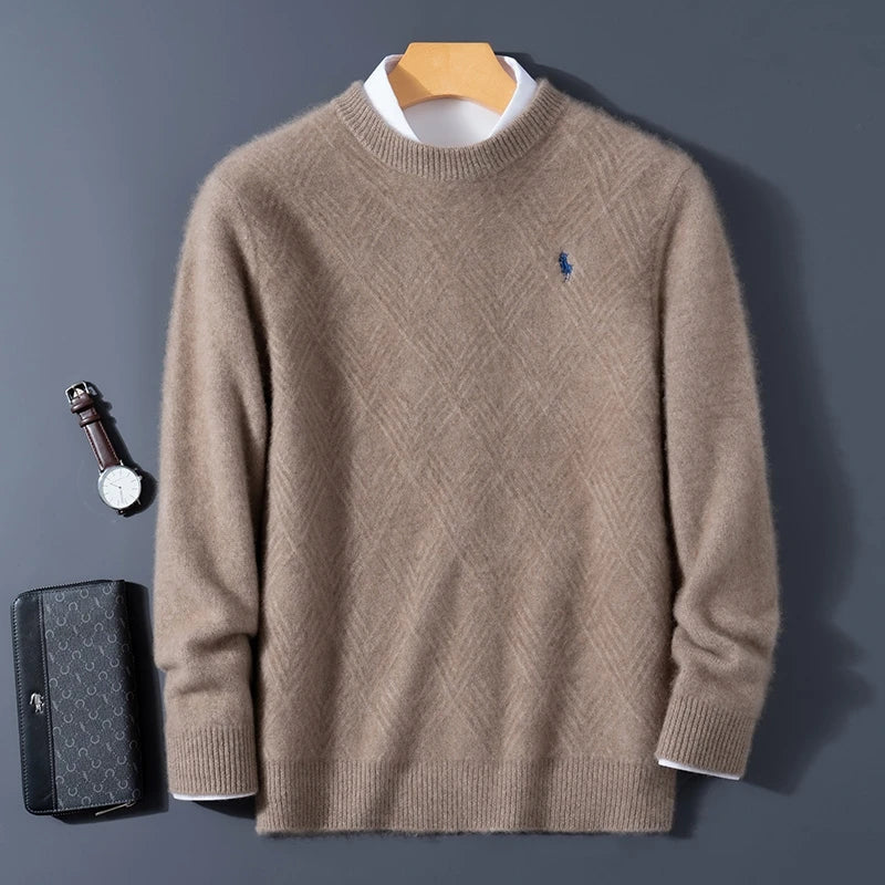 Autumn and Winter round Neck 100% Wool Sweater Men'S Sweater with Knitted Warm Base Sweater, High-End Top