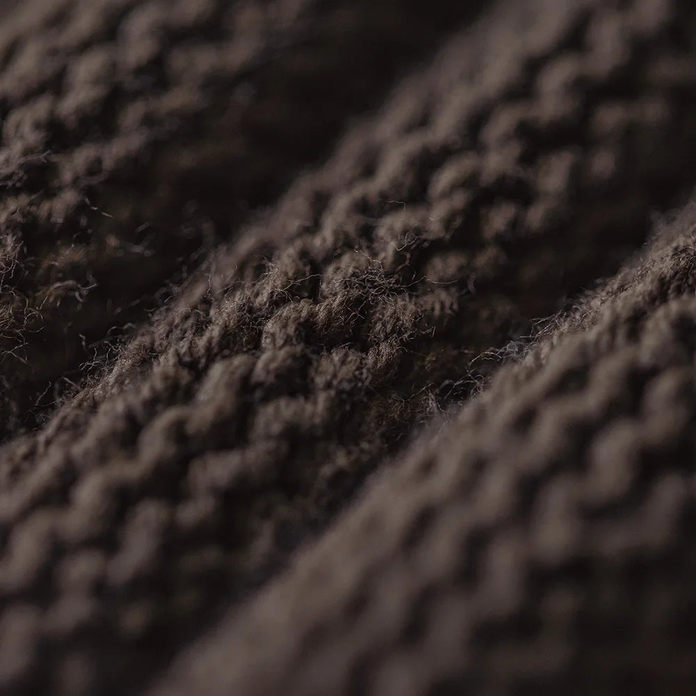 New Vintage Heavyweight Knitted Crew-Neck Sweater Brown Warm Pullover Men'S Versatile Top for Autumn and Winter Knitwear