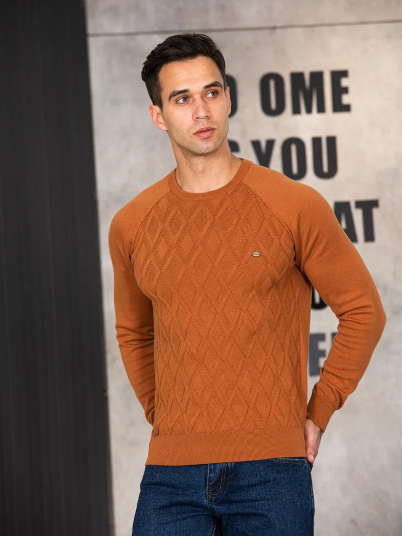 Argyle Basic Men Sweaters Solid Color O-Neck Long Sleeve Knitted Male Pullover Winter Fashion New Warm Sweaters for Men