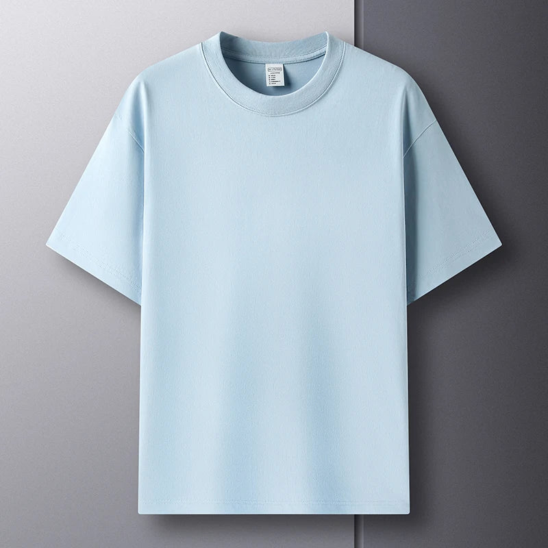 Men's High-End 100% Pure Cotton Short Sleeve Round Neck T-Shirt - Breathable Summer Fashion Top