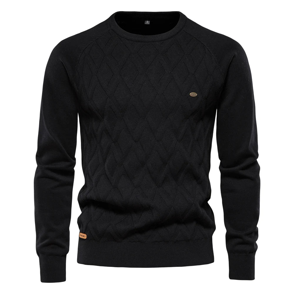 Argyle Basic Men Sweaters Solid Color O-Neck Long Sleeve Knitted Male Pullover Winter Fashion New Warm Sweaters for Men