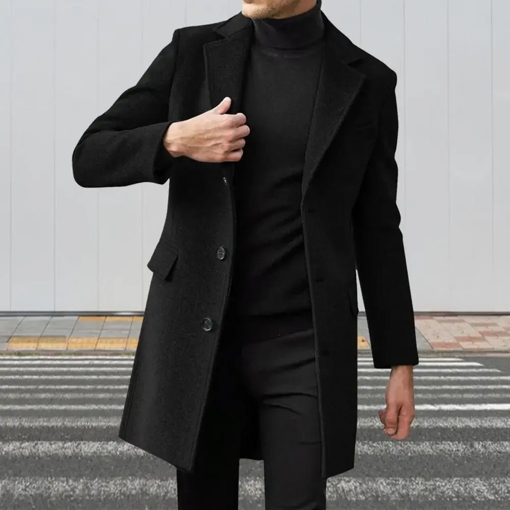 British Style Long-Sleeved Woolen Coat Autumn and Winter Men'S Trendy Coat Casual Business Jackets Man Warm Coat Outerwear Men'S