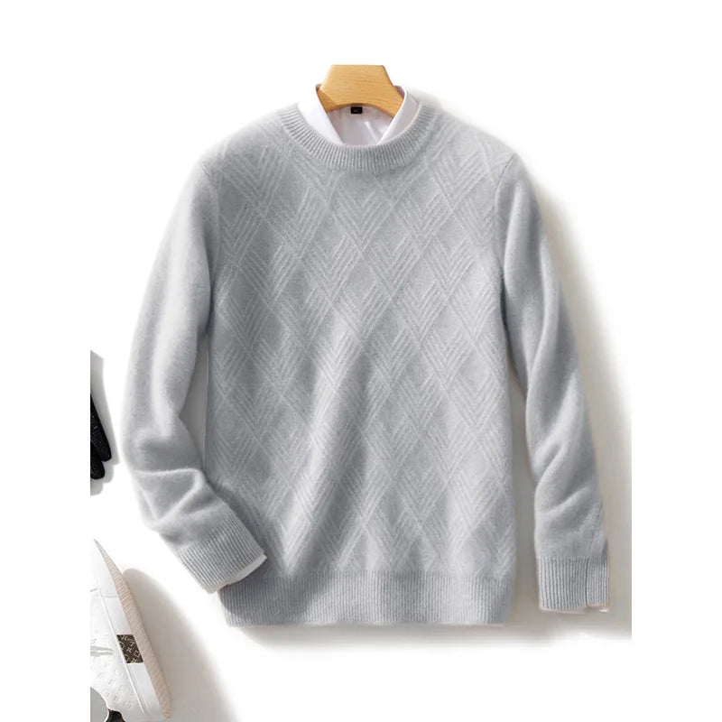 Autumn and Winter round Neck 100% Wool Sweater Men'S Sweater with Knitted Warm Base Sweater, High-End Top