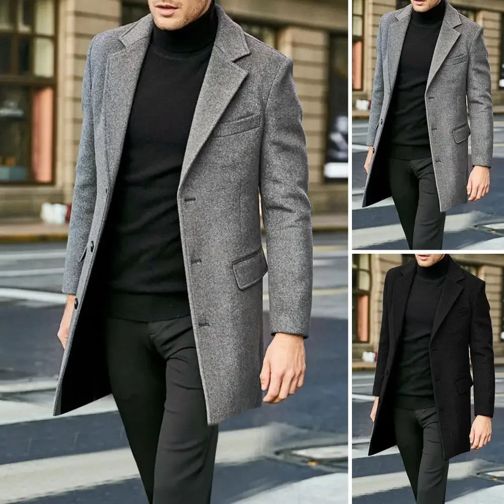 British Style Long-Sleeved Woolen Coat Autumn and Winter Men'S Trendy Coat Casual Business Jackets Man Warm Coat Outerwear Men'S