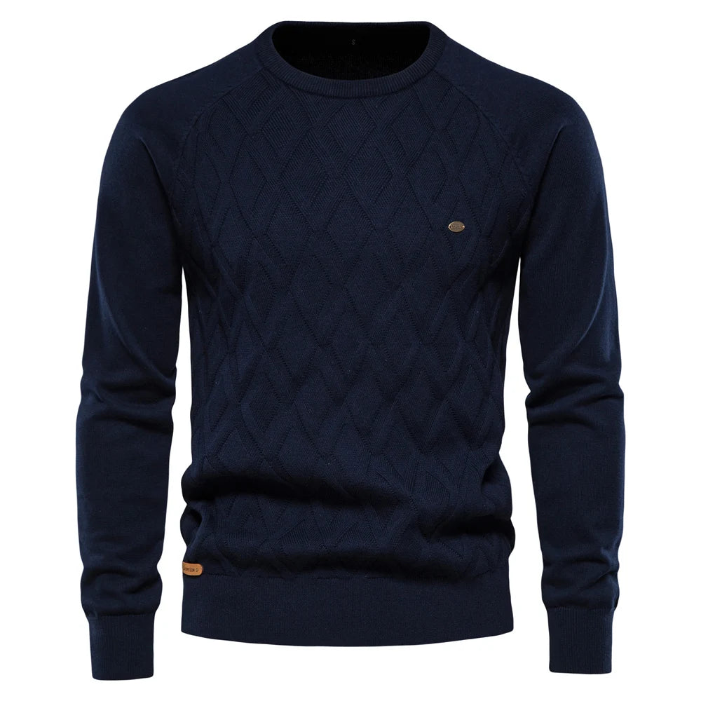 Argyle Basic Men Sweaters Solid Color O-Neck Long Sleeve Knitted Male Pullover Winter Fashion New Warm Sweaters for Men