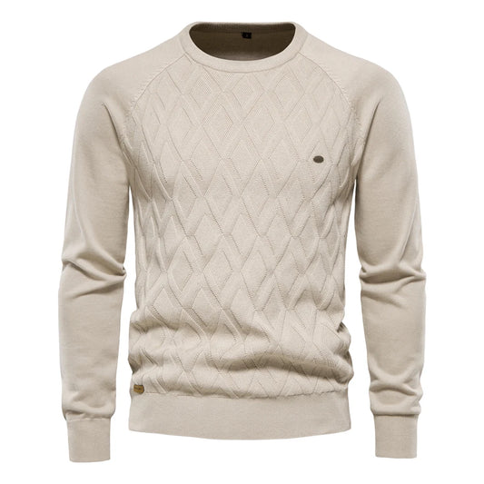 Argyle Basic Men Sweaters Solid Color O-Neck Long Sleeve Knitted Male Pullover Winter Fashion New Warm Sweaters for Men