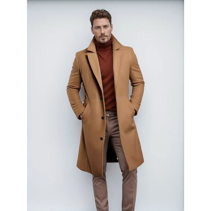 New Men'S Coat Warm Mid-Length Solid Color Autumn and Winter Coat Youth Daily Men'S Coat