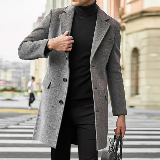 British Style Long-Sleeved Woolen Coat Autumn and Winter Men'S Trendy Coat Casual Business Jackets Man Warm Coat Outerwear Men'S