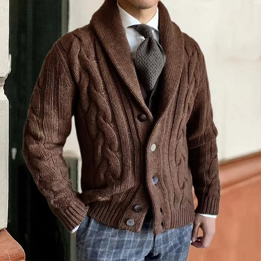 Autumn Winter New Button Sweater Men Cardigans Coat Fashion Jacquard Thick Solid Sweaters Casual Knitted Jacket Men'S Clothing