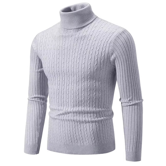 Men's High Neck Woolen Pullover Sweater - Solid Color Turtleneck for Winter Outdoor Wear