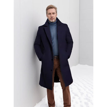 New Men'S Coat Warm Mid-Length Solid Color Autumn and Winter Coat Youth Daily Men'S Coat